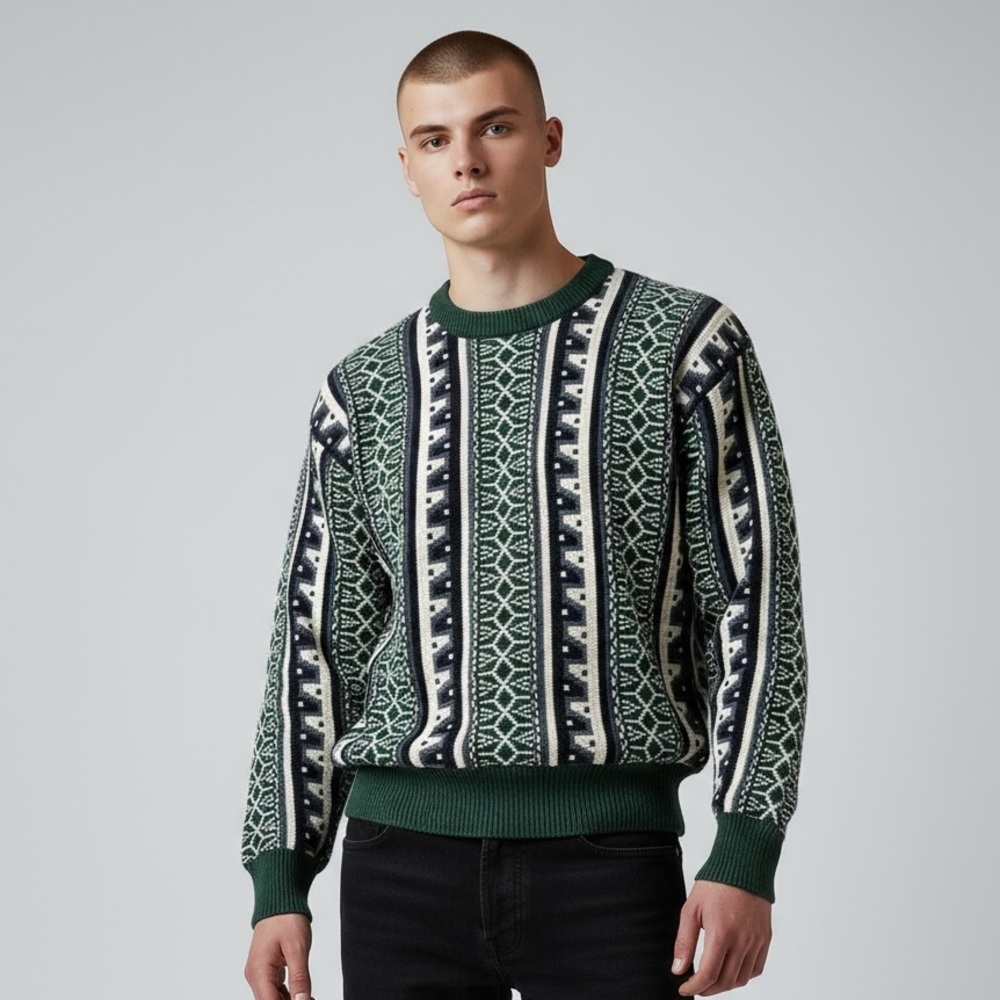 Vintage Green and White Patterned Sweater